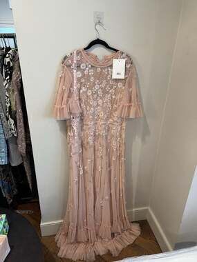 Mac Duggal 9199 Floral Embellished Flutter Sleeve Tulle Gown NEW SZ 20